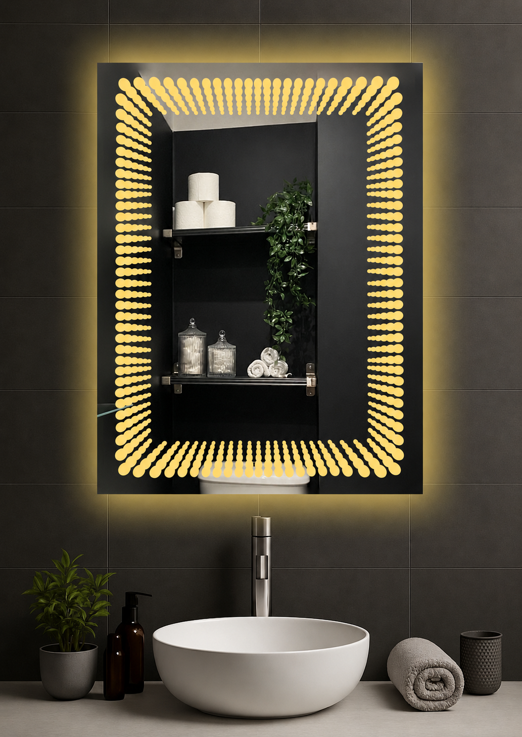Rectangular LED Decorative Wall Mirror | Sensor Touch | 3-Color Lighting | 3-Year Warranty