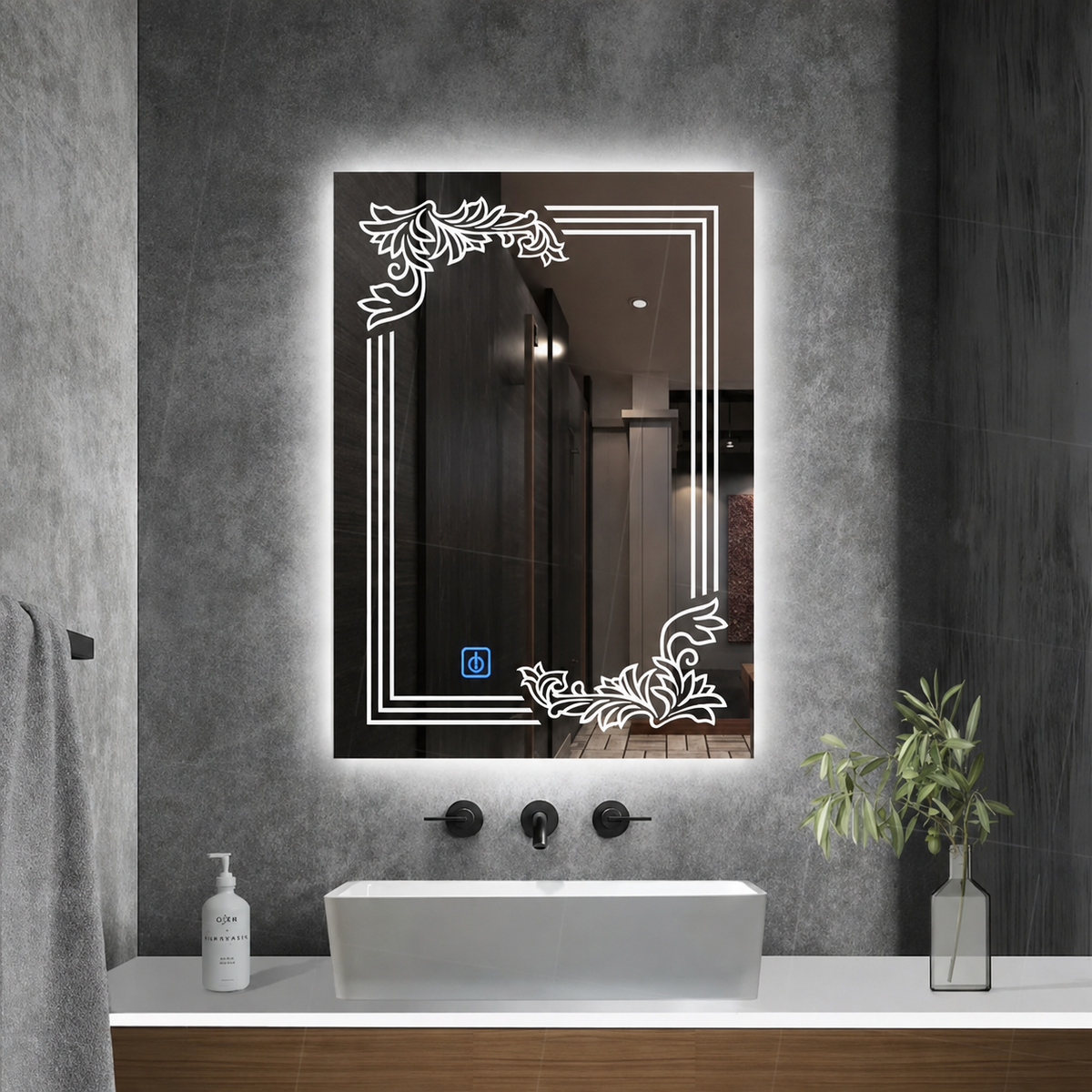 Rectangular LED Decorative Wall Mirror | Sensor Touch | 3-Color Lighting | 3-Year Warranty