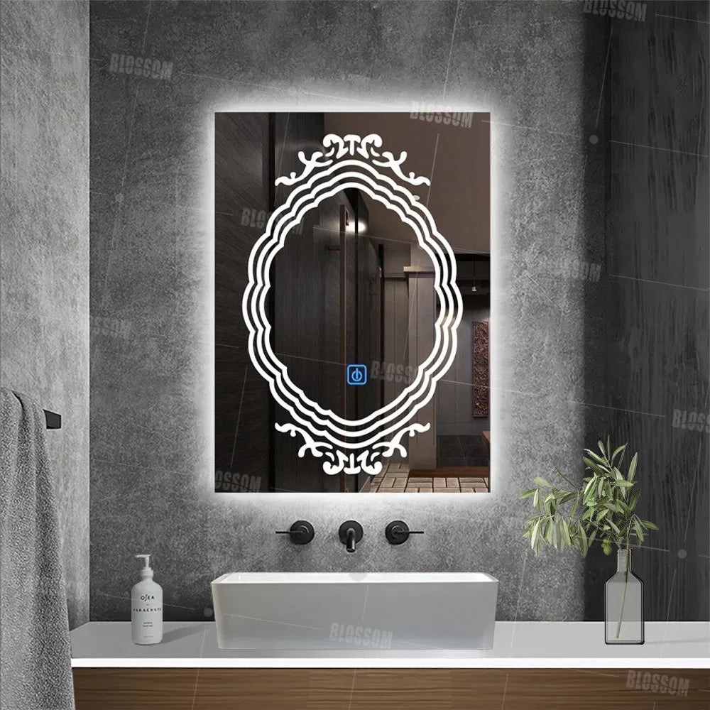 2x3 Ft Premium LED Bathroom Vanity Mirror – Decorative Frame | Touch Sensor | Anti-Fog | 1 Year Warranty
