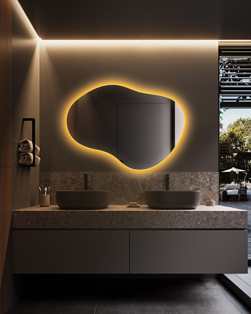 Modern Irregular LED Mirror | Soft Warm Lighting | Custom Made Sizes Available