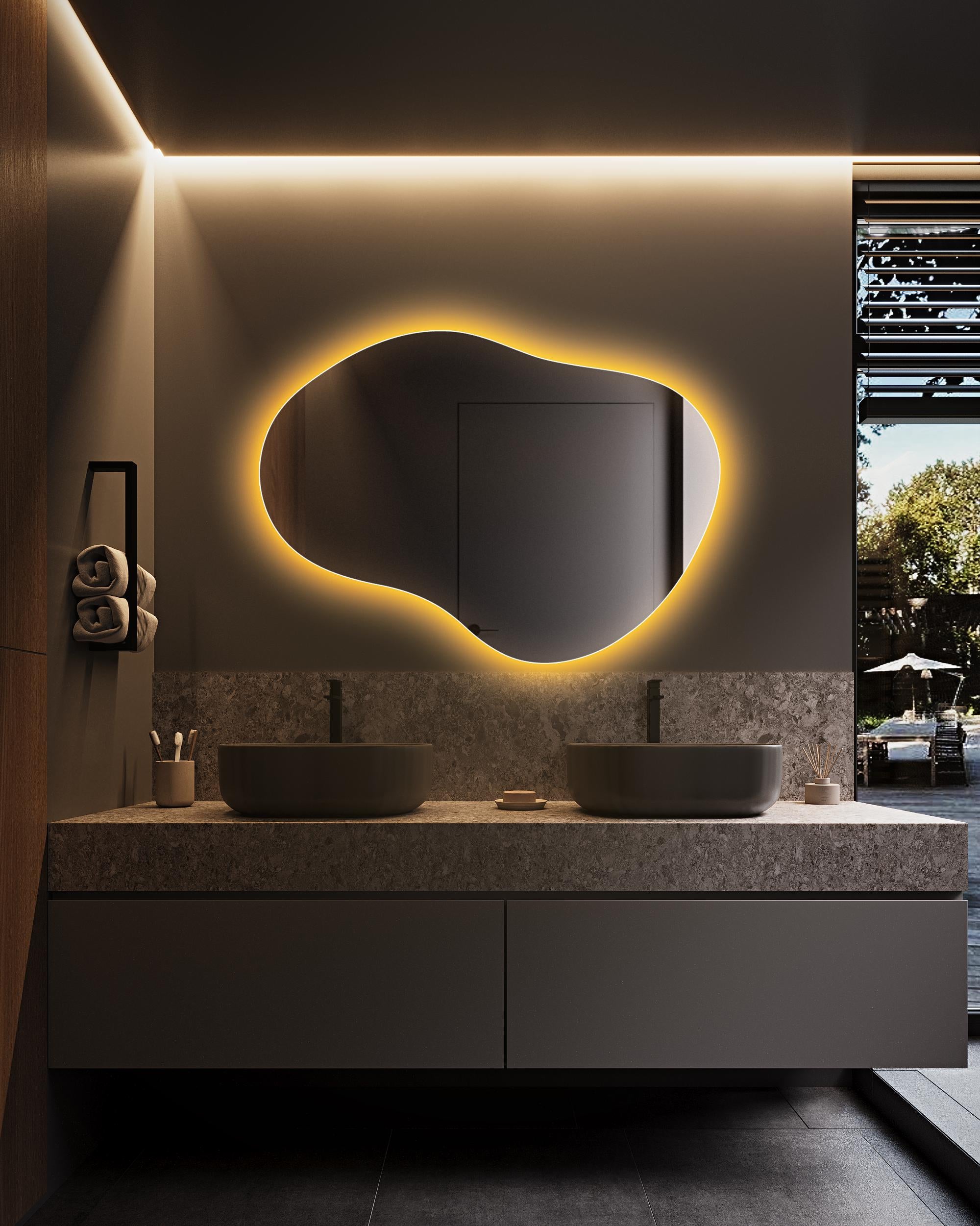 Modern Irregular LED Mirror | Soft Warm Lighting | Custom Made Sizes Available