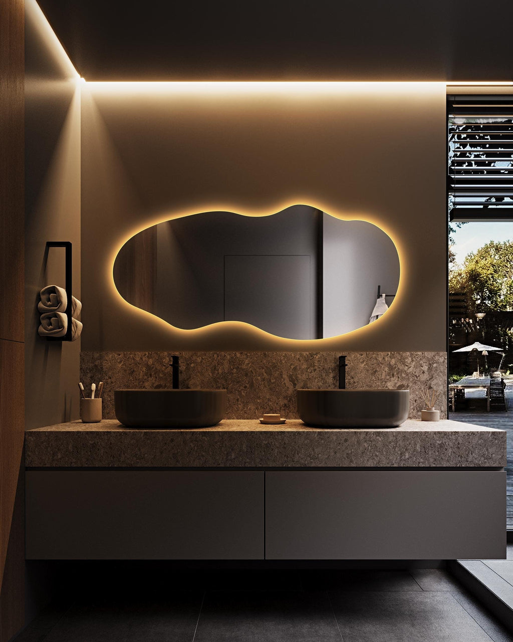 Modern Irregular LED Mirror | Soft Warm Lighting | Custom Made Sizes Available