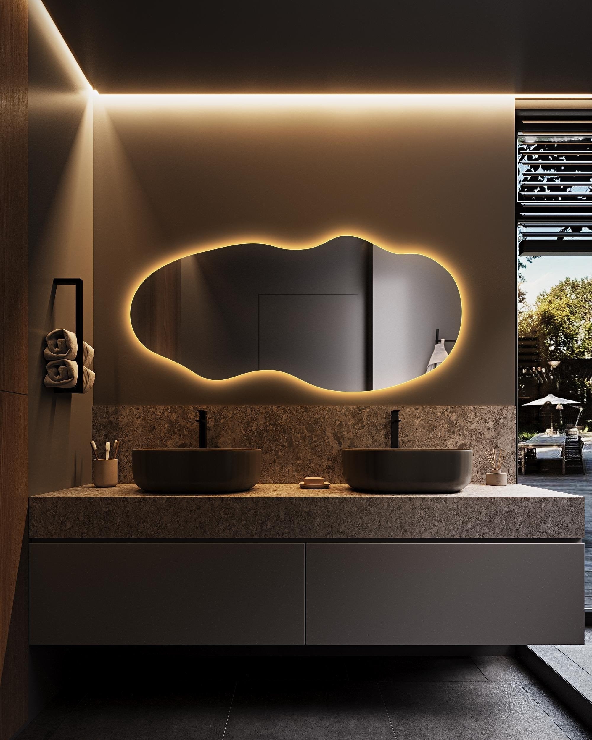 Modern Irregular LED Mirror | Soft Warm Lighting | Custom Made Sizes Available