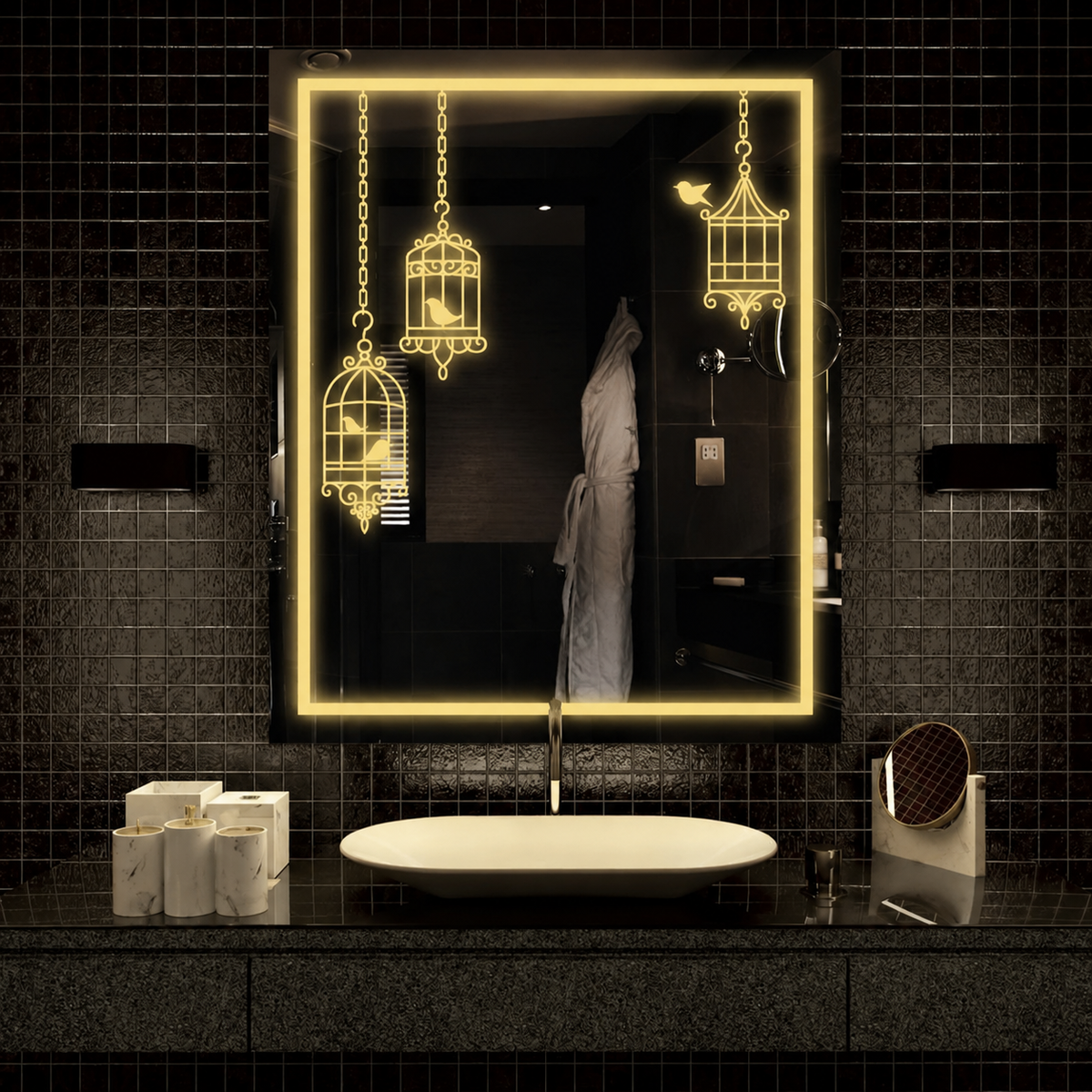 Rectangular LED Decorative Wall Mirror | Sensor Touch | 3-Color Lighting | 3-Year Warranty