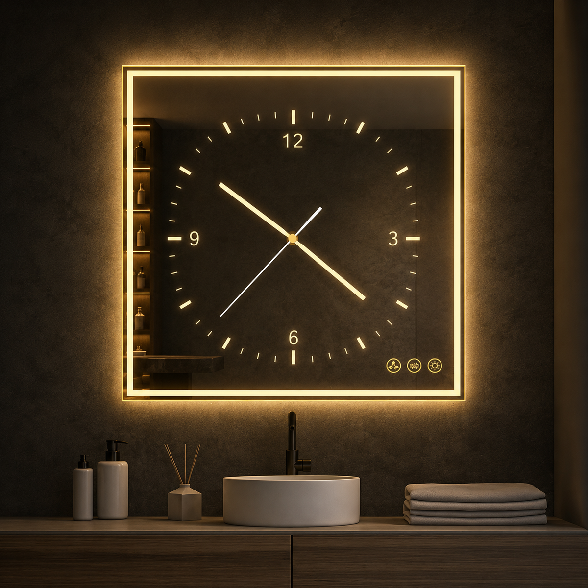 Luxury LED Smart Mirror Wall Clock | Modern Illuminated Bathroom & Home Decor Mirror