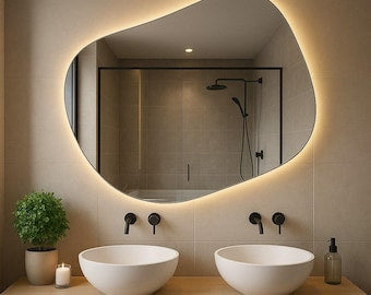 Modern Irregular LED Mirror | Soft Warm Lighting | Custom Made Sizes Available