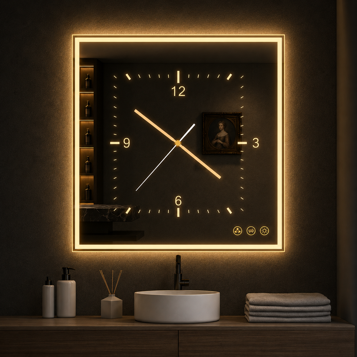 Luxury LED Smart Mirror Wall Clock | Modern Illuminated Bathroom & Home Decor Mirror