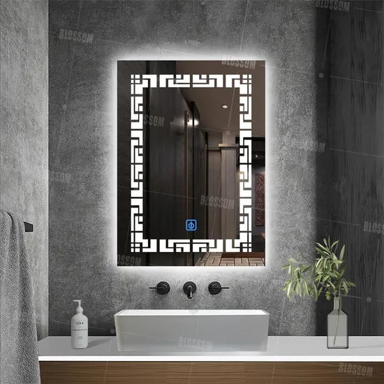 2x3 Ft Premium LED Bathroom Vanity Mirror – Decorative Frame | Touch Sensor | Anti-Fog | 1 Year Warranty