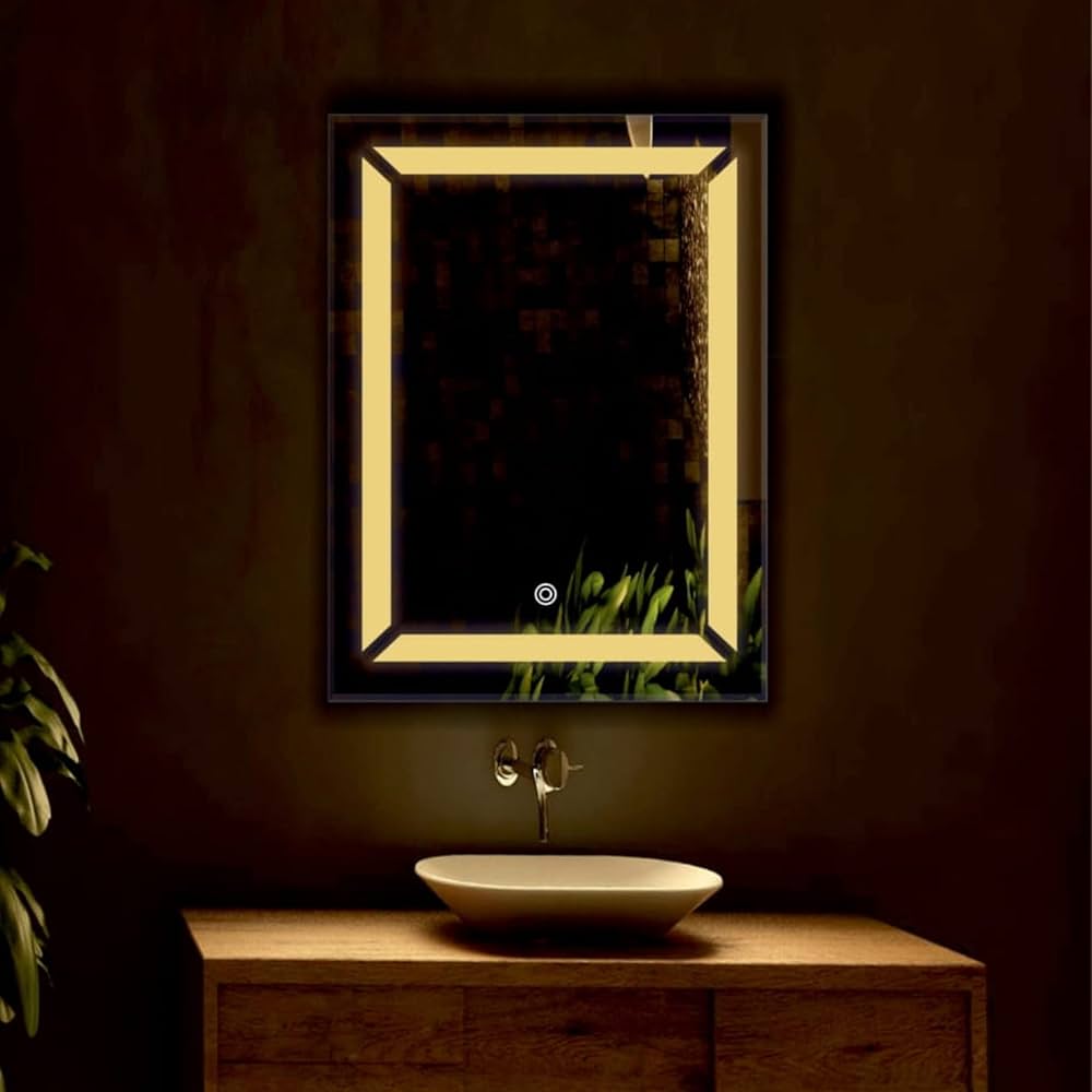 Rectangular LED Decorative Wall Mirror | Sensor Touch | 3-Color Lighting | 3-Year Warranty