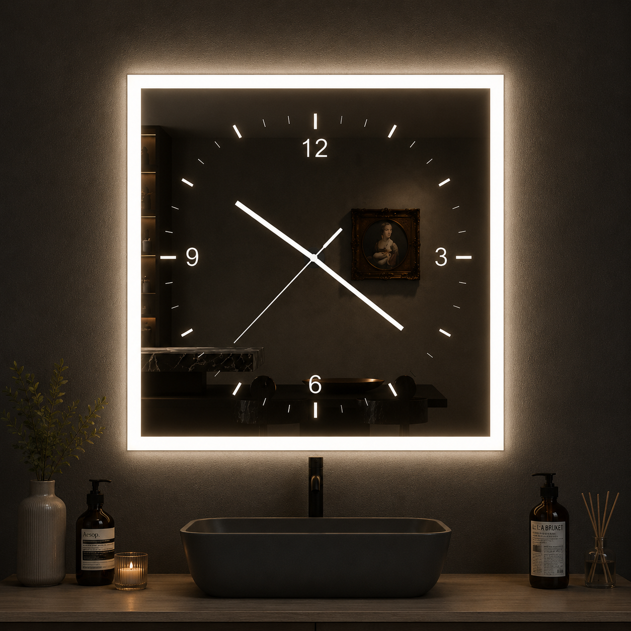 Luxury LED Smart Mirror Wall Clock | Modern Illuminated Bathroom & Home Decor Mirror