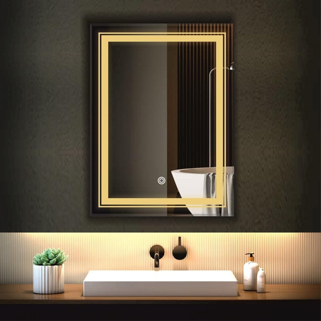 Premium Rectanguler LED Bathroom Mirror with Anti-Fog & Touch Sensor  Multiple Sizes Available)