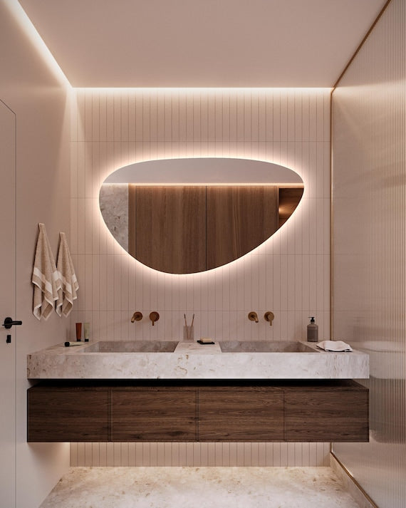 Designer Organic LED Vanity Mirror | Warm Backlit Glow | Custom Size Available