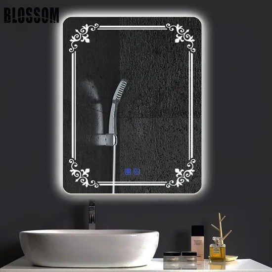 2x3 Ft Premium LED Bathroom Vanity Mirror – Decorative Frame | Touch Sensor | Anti-Fog | 1 Year Warranty