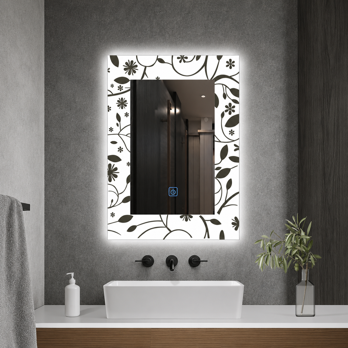 Rectangular LED Decorative Wall Mirror | Sensor Touch | 3-Color Lighting | 3-Year Warranty