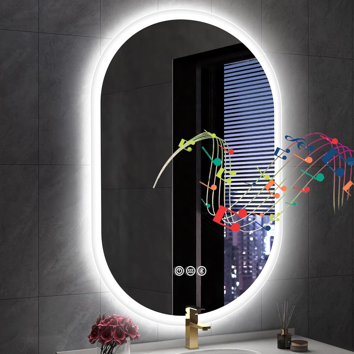 Luxury LED Oval Bathroom Mirror with Three Design(2 * 4)